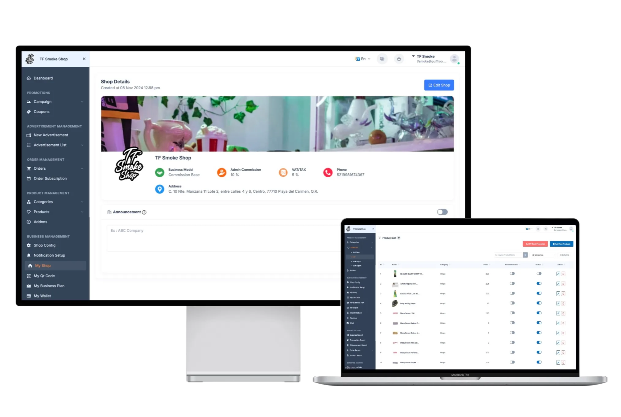 Puffroo - Smoke Shop Delivery Service Vendor Desktop Application